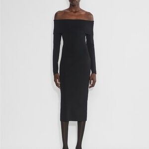 NWT Aritzia Babaton Sculpt Knit Off the Shoulder Black Dress Size M Medium